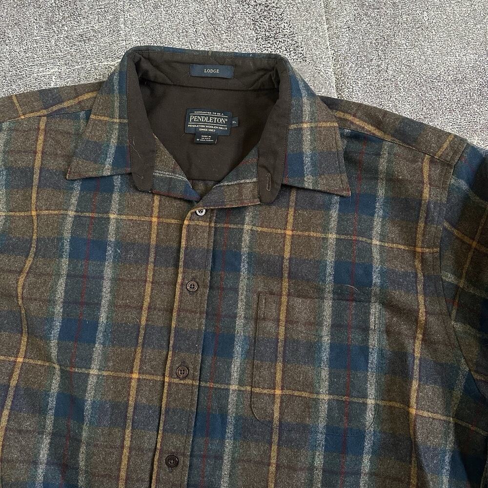 Men's Pendleton 100% Wool Lodge Button Up Plaid Flannel Long Sleeve Shirt Sz XL